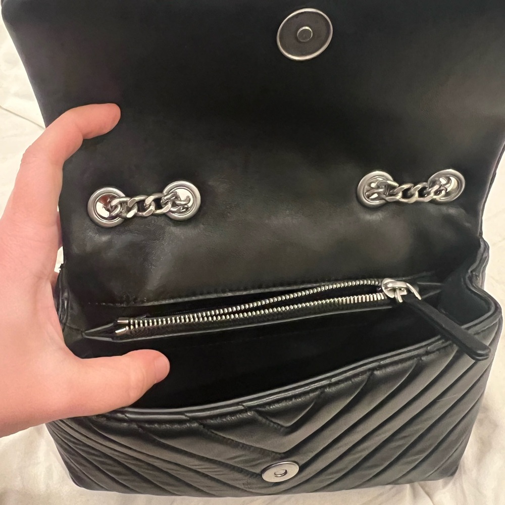 Quince Black Quilted Chevron Crossbody with Silver Chain - Picture 2 of 6